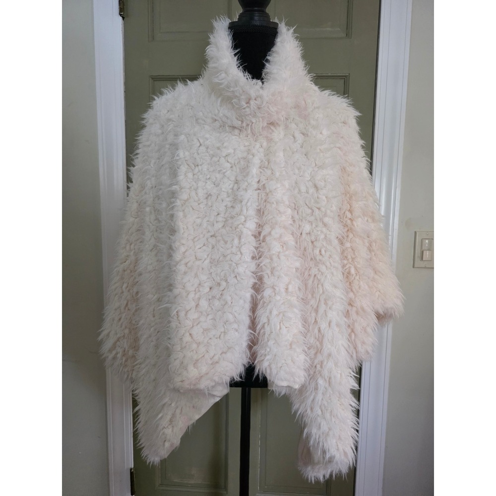 Express Cream Shaggy Faux Fur Cowl Neck Poncho Cape One Size OS